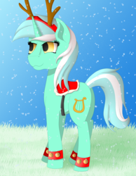Size: 3500x4500 | Tagged: safe, artist:fia94, lyra heartstrings, pony, unicorn, g4, advent calendar, butt, christmas, female, high res, mare, plot, reindeer antlers, saddle, solo