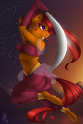 Size: 800x1200 | Tagged: safe, artist:silentwulv, oc, oc only, anthro, unguligrade anthro, anthro oc, solo, sword, weapon