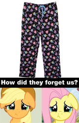 Size: 500x774 | Tagged: safe, applejack, fluttershy, pinkie pie, rainbow dash, rarity, twilight sparkle, earth pony, pegasus, pony, g4, clothes, crying, duckery in the comments, female, floppy ears, mane six, mare, pants, sad, they forgot about me