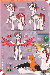 Size: 1280x1920 | Tagged: safe, artist:jcosneverexisted, oc, oc only, oc:princess peruvia, alicorn, bird, pony, alicorn oc, peru, solo