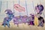 Size: 2375x1629 | Tagged: safe, artist:ameliacostanza, starlight glimmer, trixie, twilight sparkle, alicorn, pony, g4, bipedal, box, box sawing trick, bunny suit, cloth gag, clothes, counterparts, crosscut saw, female, fishnet stockings, gag, magic show, magic trick, magical trio, mare, playboy bunny, saw, ship:startrix, shipping, teary eyes, traditional art, twilight sparkle (alicorn), twilight's counterparts, underhoof