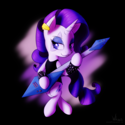 Size: 4000x4000 | Tagged: safe, artist:whazzam95, part of a set, rarity, pony, g4, absurd resolution, bipedal, bracelet, female, guitar, musical instrument, solo, spiked wristband