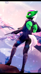 Size: 1080x1920 | Tagged: safe, artist:alcohors, oc, oc only, oc:nimet, pegasus, anthro, plantigrade anthro, 3d, boots, cherry blossoms, cherry tree, female, flower, flower blossom, gun, high heel boots, optical sight, rifle, shoes, sniper rifle, solo, source filmmaker, steyr, steyr scout, tree, weapon, wings
