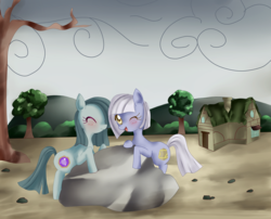 Size: 1024x826 | Tagged: safe, artist:haruliina, limestone pie, marble pie, g4, alternate cutie mark, rock farm