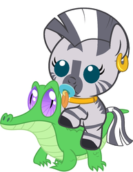 Size: 786x1017 | Tagged: safe, artist:red4567, gummy, zecora, pony, zebra, g4, baby, baby zebra, cute, female, pacifier, ponies riding gators, riding, weapons-grade cute, zecora riding gummy, zecorable