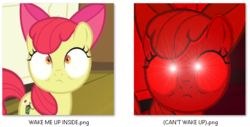 Size: 547x277 | Tagged: safe, edit, edited screencap, screencap, apple bloom, earth pony, pony, bloom & gloom, g4, bring me to life, evanescence, female, filly, meme