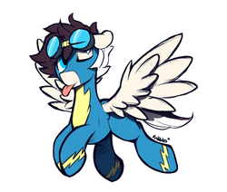 Size: 1280x1084 | Tagged: safe, artist:kribbles, oc, oc only, oc:krinomi, pegasus, pony, goggles, simple background, solo, tongue out, white background, wonderbolts, wonderbolts uniform