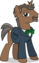Size: 2200x3500 | Tagged: safe, artist:cloudpone, oc, oc:professor lancie, pony, .svg available, bowtie, clothes, coat, high res, john de lancie, ponified, simple background, smiling, solo, transparent background, vector
