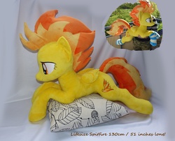 Size: 3952x3192 | Tagged: safe, artist:epicrainbowcrafts, spitfire, human, g4, clothes, commission, high res, irl, irl human, life size, photo, plushie, socks, striped socks