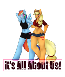 Size: 2200x2600 | Tagged: safe, artist:dj-anya97, artist:tetlow-senpai, applejack, rainbow dash, anthro, unguligrade anthro, g4, armpits, belly button, blushing, breasts, busty applejack, clothes, daisy dukes, duo, female, heart, high res, lesbian, linked arms, midriff, ship:appledash, shipping, shorts, simple background, tank top, transparent background