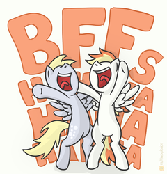 Size: 1538x1600 | Tagged: safe, artist:muffinexplosion, derpy hooves, oc, pony, g4, bff, bipedal