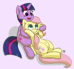 Size: 1280x1182 | Tagged: safe, artist:pabbley, fluttershy, twilight sparkle, alicorn, pony, g4, belly button, cuddling, cute, female, lesbian, ship:twishy, shipping, shyabetes, sitting, snuggling, twiabetes, twilight sparkle (alicorn)