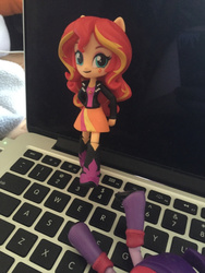 Size: 540x720 | Tagged: safe, artist:dm29, sunset shimmer, twilight sparkle, equestria girls, g4, bullying, clothes, computer, doll, duo, equestria girls minis, female, irl, laptop computer, photo, skirt, toy, trip