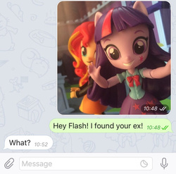 Size: 540x533 | Tagged: safe, artist:dm29, sunset shimmer, twilight sparkle, equestria girls, g4, clothes, doll, duo, equestria girls minis, eqventures of the minis, female, implied flash sentry, irl, photo, skirt, texting, toy