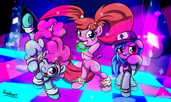 Size: 5000x3000 | Tagged: safe, artist:rainihorn, azure velour, flashdancer, pacific glow, pony, g4, dipper pines, fitness, glowstick, gravity falls, hat, male, nightclub, party hard, rave