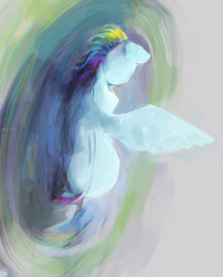 Size: 3233x4000 | Tagged: safe, artist:sharpieboss, rainbow dash, g4, female, rear view, solo, spread wings