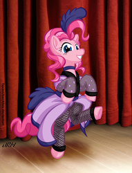 Size: 720x940 | Tagged: safe, artist:texasuberalles, pinkie pie, earth pony, pony, g4, over a barrel, bipedal, clothes, dancing, dress, female, mare, saloon dress, saloon pinkie, singing, solo, stage, this will end in war, underhoof