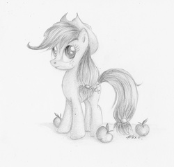 Size: 2669x2578 | Tagged: safe, artist:vird-gi, applejack, earth pony, pony, g4, apple, female, food, monochrome, solo, traditional art