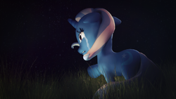 Size: 2150x1209 | Tagged: safe, artist:tizhonolulu, trixie, pony, unicorn, g4, 3d, crying, female, grass, mare, solo, source filmmaker