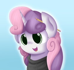 Size: 1972x1868 | Tagged: safe, artist:vanillaghosties, sweetie belle, pony, g4, cute, diasweetes, female, pencil, solo