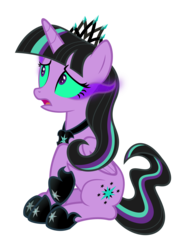 Size: 3000x4042 | Tagged: safe, artist:sollace, oc, oc only, oc:twivine sparkle, pony, crown, oc villain, open mouth, show accurate, simple background, sitting, solo, transparent background, vector