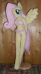Size: 2052x3648 | Tagged: safe, artist:fluttershyap, artist:yukamina-plushies, fluttershy, anthro, unguligrade anthro, g4, anthro plushie, attached skirt, bikini, breasts, busty fluttershy, clothes, dollfie, female, frilled swimsuit, high res, irl, photo, pink swimsuit, plushie, solo, swimsuit