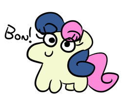 Size: 412x329 | Tagged: safe, artist:jargon scott, bon bon, sweetie drops, earth pony, pony, g4, chibi, eyelashes, female, smiling, solo, text