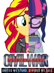 Size: 839x1134 | Tagged: safe, artist:ivacatherianoid, sci-twi, sunset shimmer, twilight sparkle, equestria girls, g4, captain america: civil war, movie poster, parody