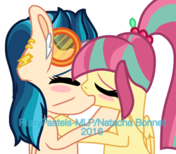 Size: 954x837 | Tagged: dead source, safe, artist:flurrypastels-mlp, indigo zap, sour sweet, equestria girls, g4, duo, equestria girls ponified, female, kiss on the lips, kissing, lesbian, ponified, ship:sourzap, shipping