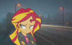 Size: 1920x1200 | Tagged: safe, sunset shimmer, equestria girls, g4, equestria girls in real life, gif, irl, non-animated gif, photo, rain, solo, vector