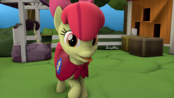 Size: 1920x1080 | Tagged: safe, artist:bronyglambert, apple bloom, g4, 3d, cape, clothes, cmc cape, female, solo, tongue out