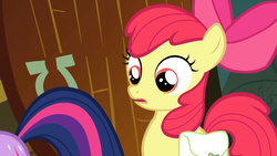 Size: 1280x720 | Tagged: safe, screencap, apple bloom, twilight sparkle, earth pony, pony, bridle gossip, g4, open mouth, out of context, saddle bag