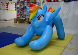 Size: 600x426 | Tagged: safe, rainbow dash, inflatable pony, pegasus, g4, bootleg, female, hongyi, indoors, inflatable, inflatable pegasus, irl, iwtcird, meme, opaque inflatable, photo, solo, toy