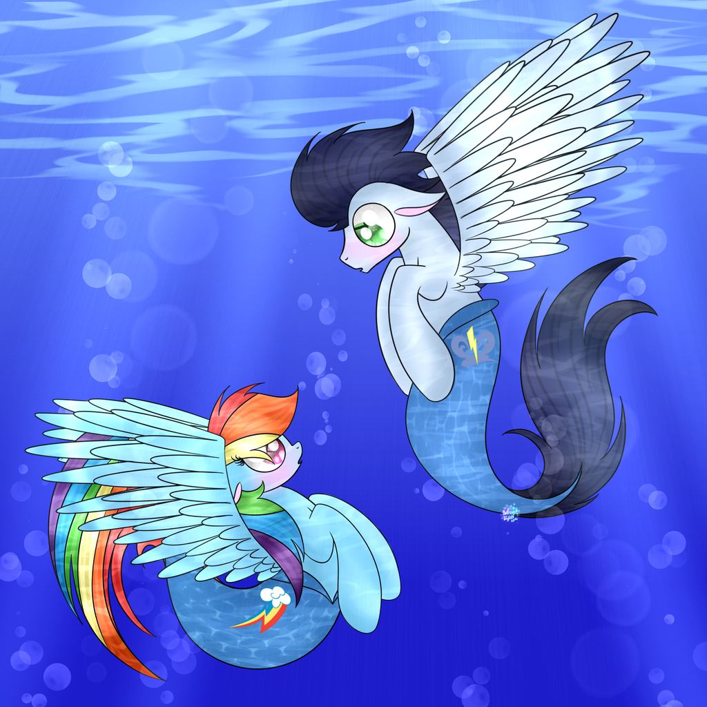 #1168152 - safe, artist:northlights8, rainbow dash, soarin&apos;, mermaid, ...