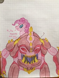 Size: 1024x1365 | Tagged: safe, artist:unkownbrony52, pinkie pie, g4, crossover, doom, doom 2016, doom 4, graph paper, lined paper, pinky demon, traditional art