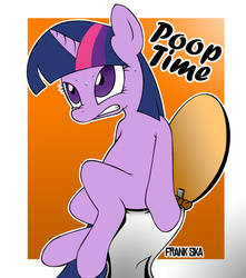 Size: 1024x1157 | Tagged: dead source, safe, artist:justfrankska, twilight sparkle, pony, unicorn, g4, but why, constipated, female, implied pooping, mare, potty time, sitting on toilet, solo, sweat, toilet