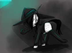 Size: 1503x1116 | Tagged: safe, artist:tenenbris, oc, oc only, oc:culpa, clothes, hat, hoodie, socks, solo, witch hat