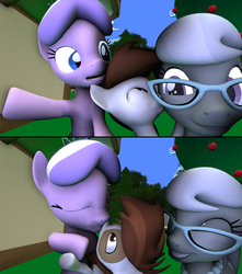 Size: 3840x4336 | Tagged: safe, artist:viranimation, diamond tiara, pipsqueak, silver spoon, g4, 3d, female, kissing, lucky bastard, male, pipsqueak gets all the mares, piptiara, shipping, source filmmaker, straight
