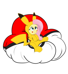 Size: 1024x1106 | Tagged: safe, artist:theartistsora, fluttershy, pikachu, g4, clothes, costume, cute, female, pokémon, solo