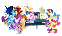 Size: 1100x647 | Tagged: safe, artist:dm29, apple bloom, applejack, boulder (g4), coco pommel, fluttershy, garble, maud pie, princess cadance, princess ember, princess flurry heart, princess luna, rainbow dash, rarity, shining armor, snowfall frost, spike, spirit of hearth's warming yet to come, starlight glimmer, sunburst, tender taps, trixie, zephyr breeze, dragon, earth pony, pegasus, pony, unicorn, a hearth's warming tail, applejack's "day" off, flutter brutter, g4, gauntlet of fire, newbie dash, no second prances, on your marks, the crystalling, the gift of the maud pie, the saddle row review, angel rarity, backwards cutie mark, bathrobe, beach chair, bloodstone scepter, chair, clothes, cold, couch, cracked armor, crossing the memes, cutie mark, dancing, devil rarity, dragon lord spike, female, filly, garble's hugs, hat, hearth's warming, male, mare, meme, menu, now you're thinking with portals, portal, present, rainbow trash, safety goggles, ship:emble, shipping, stallion, straight, tenderbloom, the cmc's cutie marks, the meme continues, the story so far of season 6, this isn't even my final form, toolbelt, top hat, towel, trash can, wonderbolts uniform