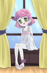Size: 647x1000 | Tagged: safe, artist:framboosi, edit, sweetie belle, human, equestria girls, g4, clothes, cute, diasweetes, dress, eqg recolor, feet, female, pony coloring, recolor, solo