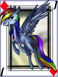 Size: 1556x2048 | Tagged: safe, artist:brainiac, rainbow dash, pony, g4, female, full body, jack of diamonds, playing card, solo