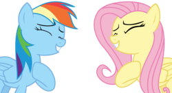 Size: 6000x3253 | Tagged: safe, artist:sketchmcreations, fluttershy, rainbow dash, pegasus, pony, flutter brutter, g4, can i do it on my own, duet, eyes closed, female, inkscape, mare, raised hoof, simple background, singing, transparent background, vector