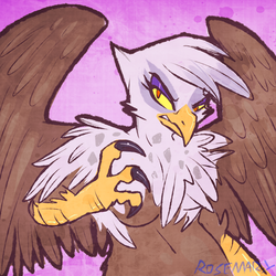 Size: 800x800 | Tagged: safe, artist:rosemary-the-skunk, gilda, griffon, anthro, g4, belly button, breasts, claws, female, frown, glare, gritted teeth, looking at you, scowl, simple background, solo, spread wings, talons