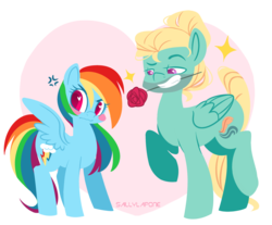 Size: 1024x848 | Tagged: safe, artist:sallylapone, rainbow dash, zephyr breeze, pegasus, pony, flutter brutter, g4, blushing, cute, cutie mark, female, flower, flower in mouth, heart eyes, male, mare, mouth hold, rose, ship:zephdash, shipping, simple background, smiling, stallion, straight, transparent background, tsunderainbow, tsundere, wingding eyes, wings