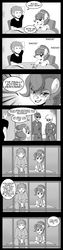 Size: 1280x5075 | Tagged: safe, artist:edowaado, oc, oc only, oc:brownie bun, human, clothes, comic, fridge horror, grayscale, jail, jojo's bizarre adventure, monochrome, noodle incident, police, prison outfit, scissors, speed lines, this ended in jail time