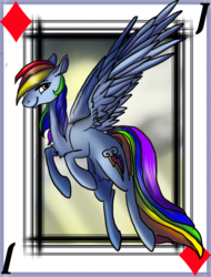 Size: 1556x2048 | Tagged: safe, artist:brainiac, rainbow dash, pony, g4, card, female, full body, jack of diamonds, playing card, redo, solo