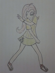 Size: 1536x2048 | Tagged: artist needed, safe, fluttershy, human, g4, feet, female, humanized, sandals, solo, traditional art