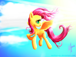 Size: 1600x1200 | Tagged: safe, artist:neohooves, fluttershy, g4, female, flying, looking back, solo