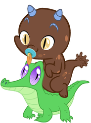 Size: 786x1067 | Tagged: safe, artist:red4567, clump, gummy, dragon, g4, baby dragon, clump riding gummy, cute, dragons riding gators, gronkle, pacifier, riding